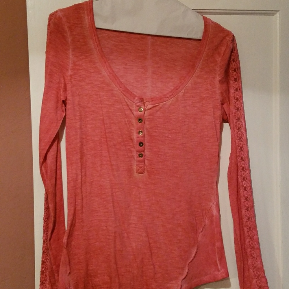 Free People coral scoop neck long sleeve T